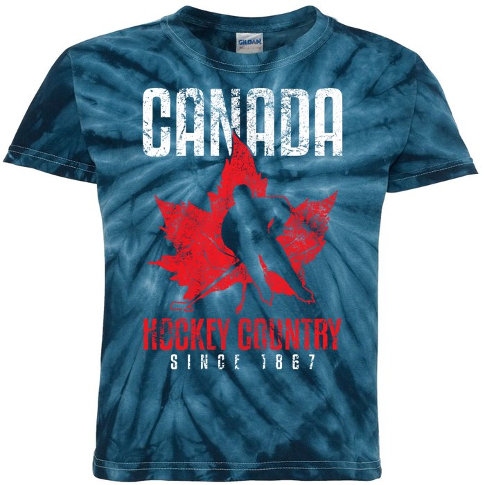 Canada Ice Hockey Sport Canadian Flag Vintage Kids Tie-Dye T-Shirt