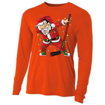 Christmas Ice Hockey Dabbing Santa Lights Xmas Hockey Player Cute Gift Cooling Performance Long Sleeve Crew