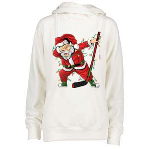 Christmas Ice Hockey Dabbing Santa Lights Xmas Hockey Player Cute Gift Womens Funnel Neck Pullover Hood