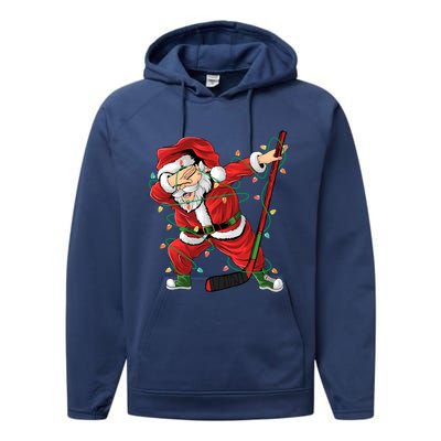 Christmas Ice Hockey Dabbing Santa Lights Xmas Hockey Player Cute Gift Performance Fleece Hoodie