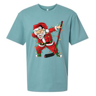 Christmas Ice Hockey Dabbing Santa Lights Xmas Hockey Player Cute Gift Sueded Cloud Jersey T-Shirt