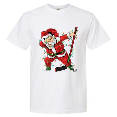 Christmas Ice Hockey Dabbing Santa Lights Xmas Hockey Player Cute Gift Garment-Dyed Heavyweight T-Shirt