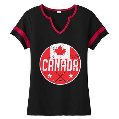 Canada Ice Hockey Flag Jersey Supporter Canadian Fan Gift Ladies Halftime Notch Neck Tee