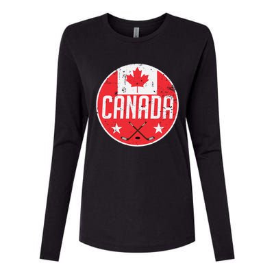 Canada Ice Hockey Flag Jersey Supporter Canadian Fan Gift Womens Cotton Relaxed Long Sleeve T-Shirt