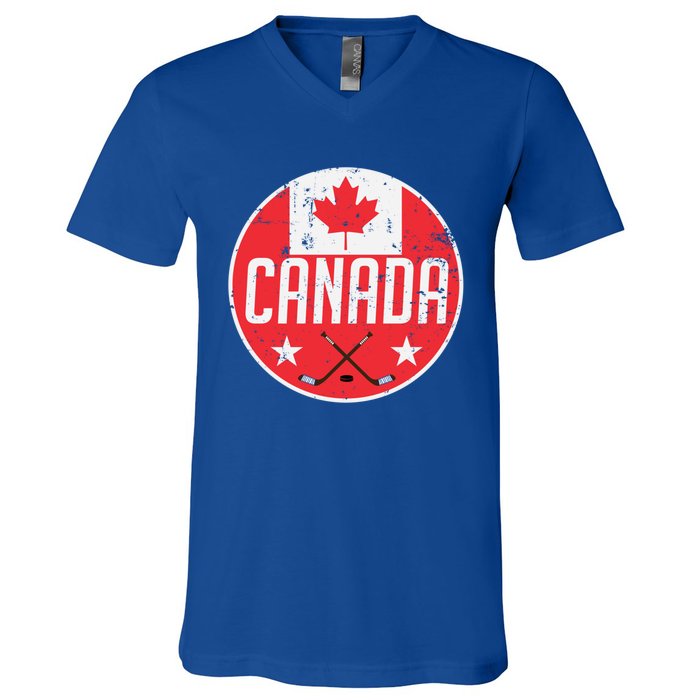 Canada Ice Hockey Flag Jersey Supporter Canadian Fan Gift V-Neck T-Shirt