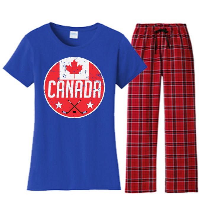 Canada Ice Hockey Flag Jersey Supporter Canadian Fan Gift Women's Flannel Pajama Set