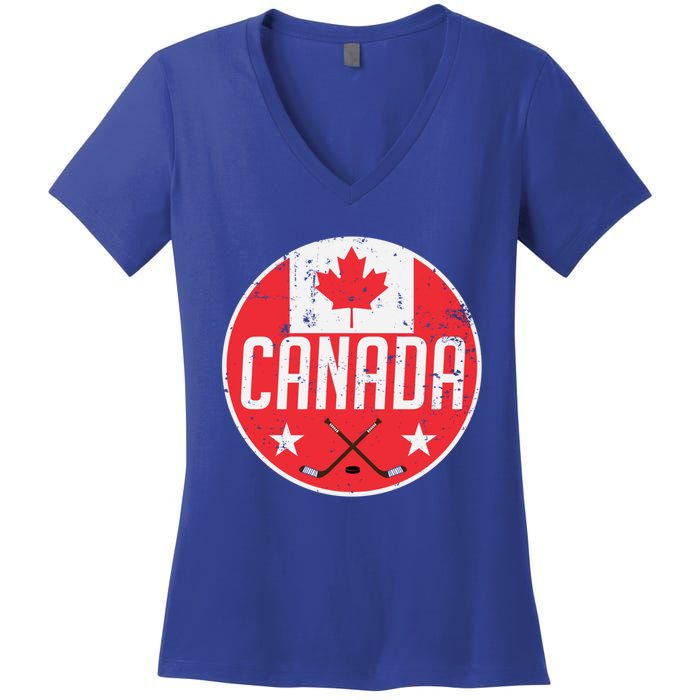 Canada Ice Hockey Flag Jersey Supporter Canadian Fan Gift Women's V-Neck T-Shirt