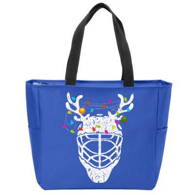 Christmas Ice Hockey Reindeer Xmas Hockey Zip Tote Bag