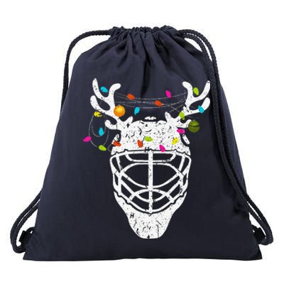 Christmas Ice Hockey Reindeer Xmas Hockey Drawstring Bag