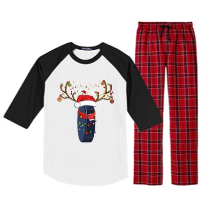 Christmas Ice Hockey Ball Santa Hat Xmas Pajama Matching Gift Raglan Sleeve Pajama Set