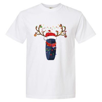 Christmas Ice Hockey Ball Santa Hat Xmas Pajama Matching Gift Garment-Dyed Heavyweight T-Shirt