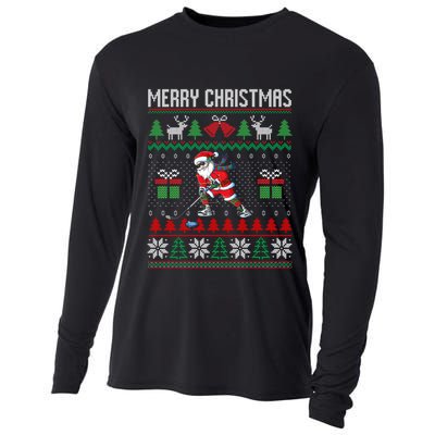Christmas Ice Hockey Santa Xmas Sport Lover Ugly Sweater Meaningful Gift Cooling Performance Long Sleeve Crew