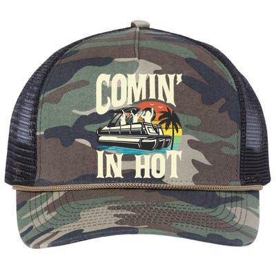 Comin In Hot Funny Pontoon Boat Pontooning Party Boat Retro Rope Trucker Hat Cap