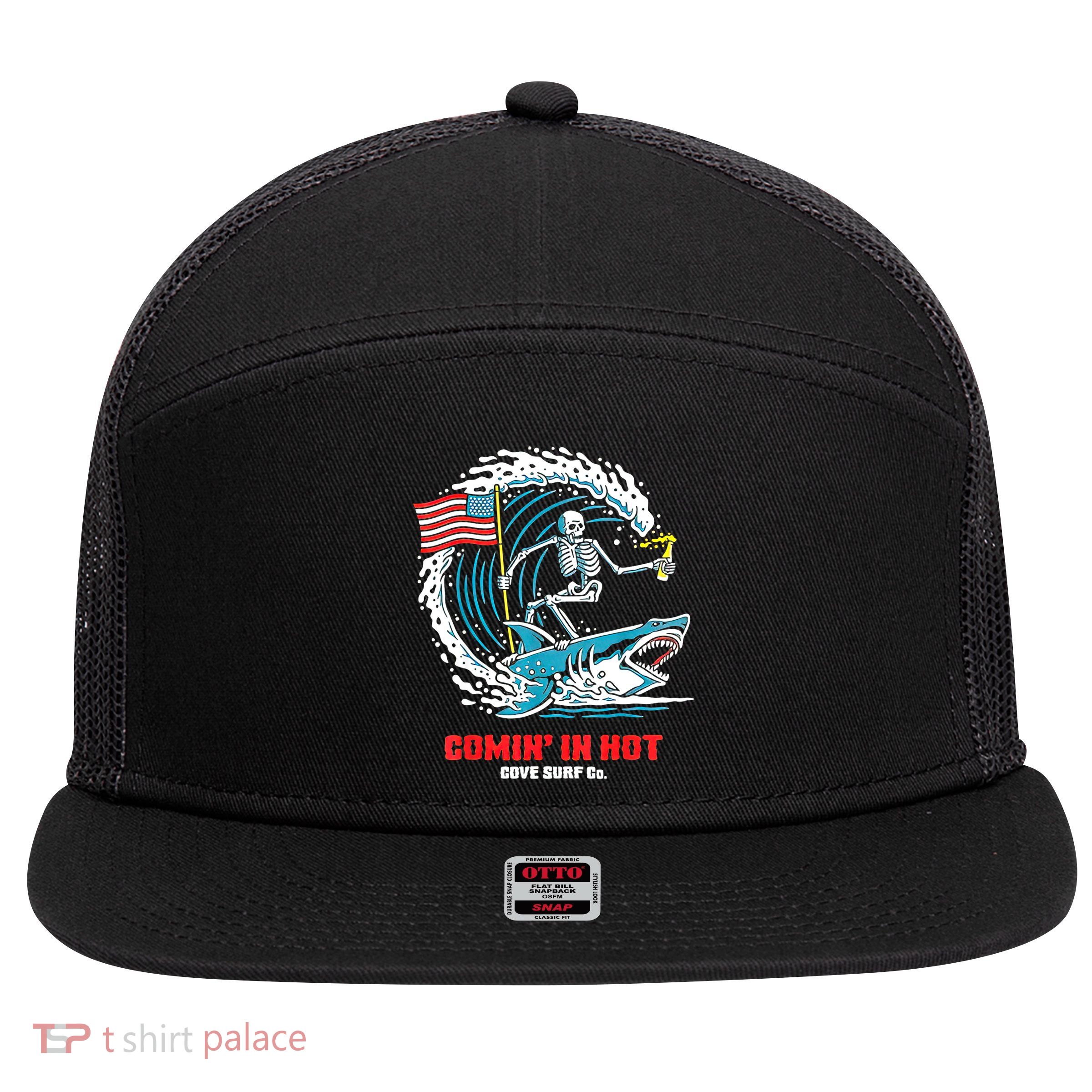 Comin In Hot Cove Surf Co 7 Panel Mesh Trucker Snapback Hat