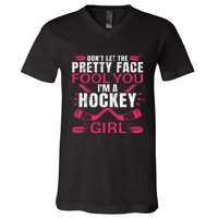 Cool Ice Hockey For Girls Hockey Player Sports Lovers V-Neck T-Shirt