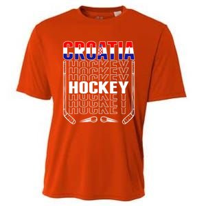 Croatia Ice Hockey Fans Jersey Croatian Flag Hockey Sticks Gift Cooling Performance Crew T-Shirt