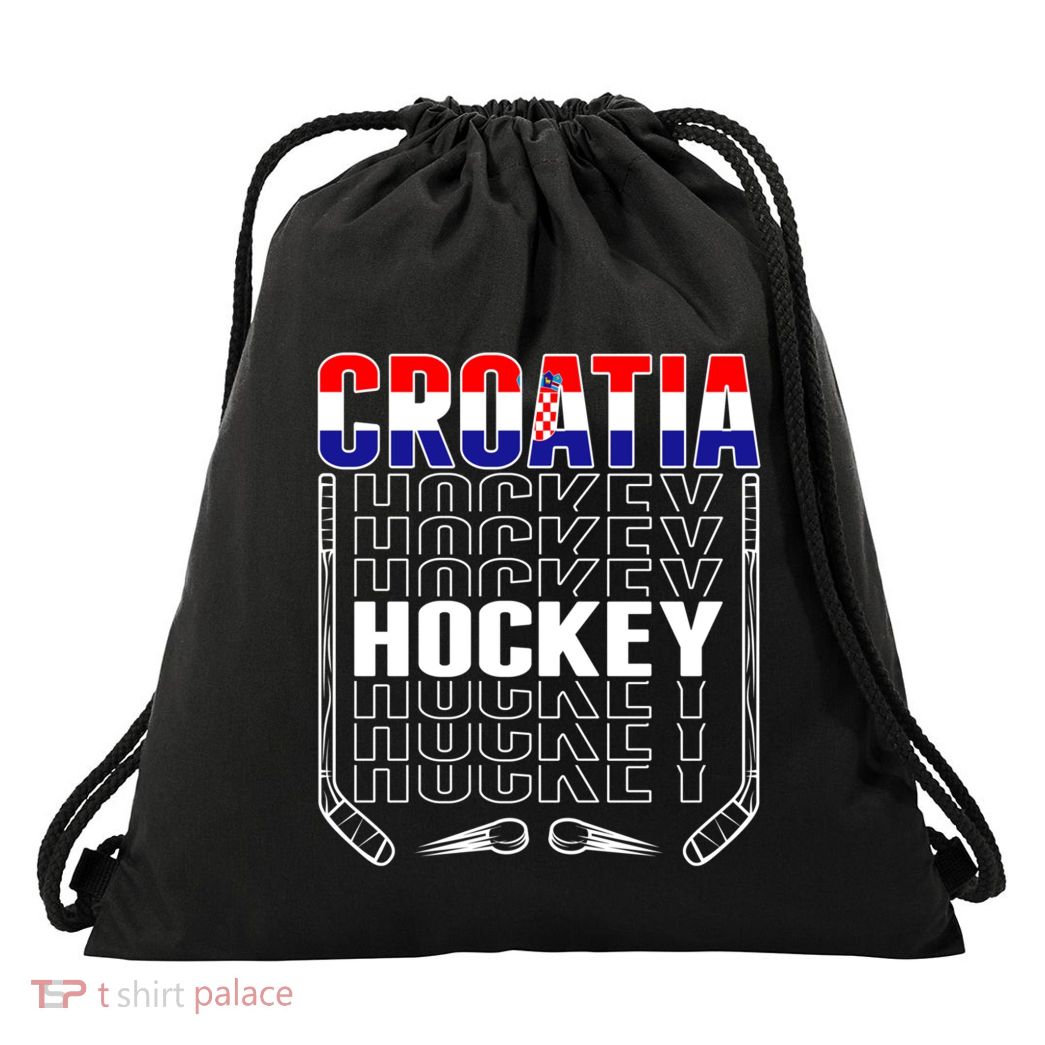 Croatia Ice Hockey Fans Jersey Croatian Flag Hockey Sticks Gift Drawstring Bag