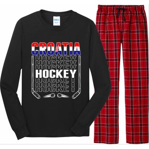 Croatia Ice Hockey Fans Jersey Croatian Flag Hockey Sticks Gift Long Sleeve Pajama Set