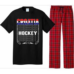 Croatia Ice Hockey Fans Jersey Croatian Flag Hockey Sticks Gift Pajama Set