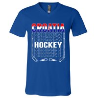 Croatia Ice Hockey Fans Jersey Croatian Flag Hockey Sticks Gift V-Neck T-Shirt