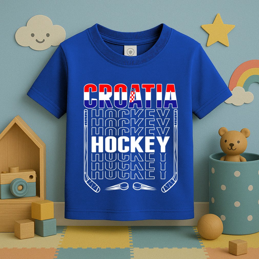 Croatia Ice Hockey Fans Jersey Croatian Flag Hockey Sticks Gift Toddler T-Shirt