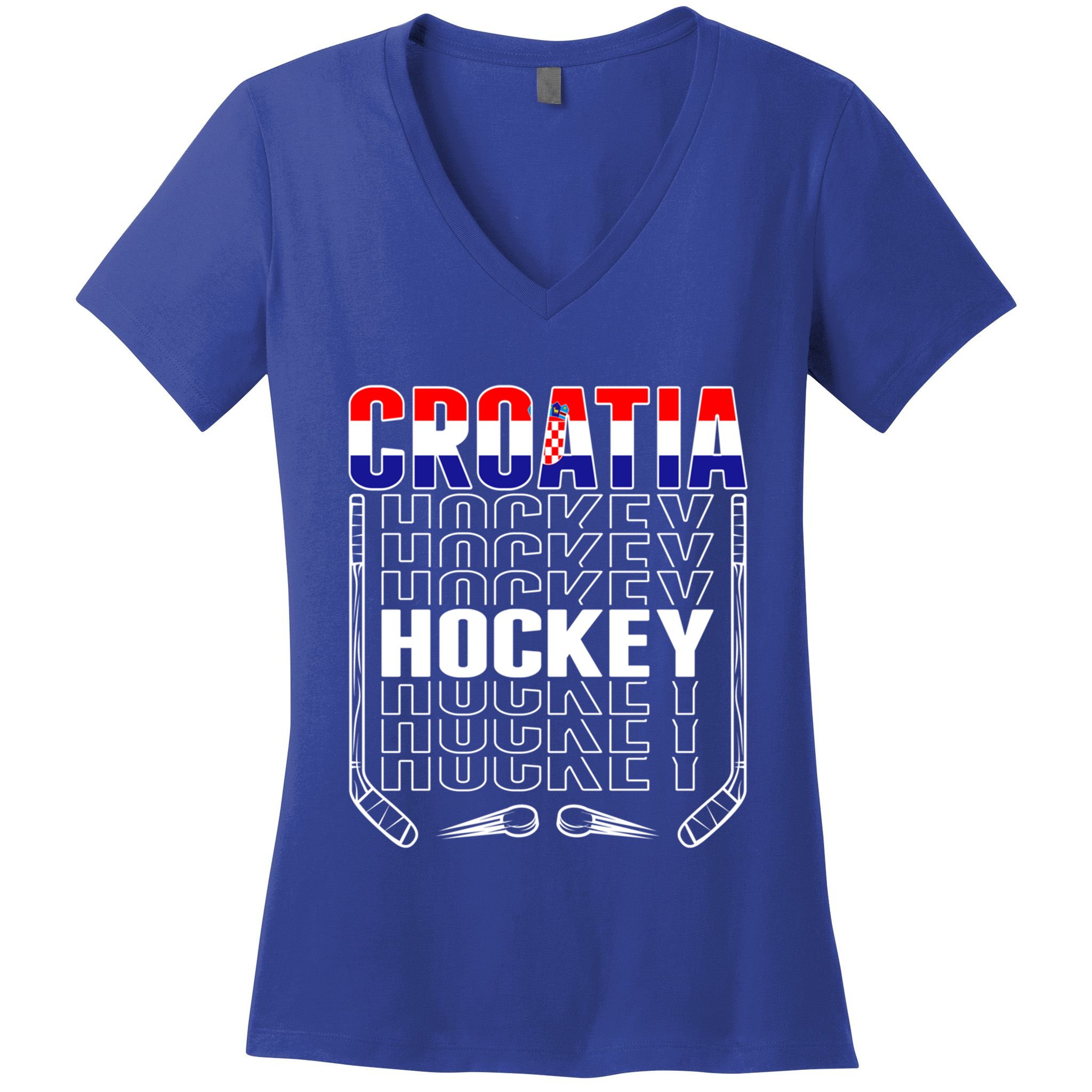 Croatia Ice Hockey Fans Jersey Croatian Flag Hockey Sticks Gift Women's V-Neck T-Shirt