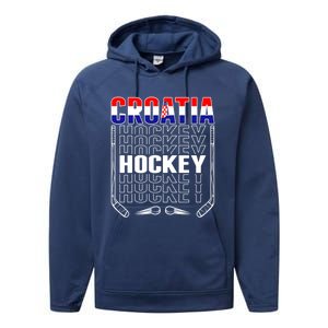 Croatia Ice Hockey Fans Jersey Croatian Flag Hockey Sticks Gift Performance Fleece Hoodie