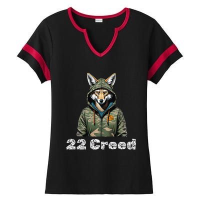 Coyote In Hood 22 Graphic Hunting Ladies Halftime Notch Neck Tee