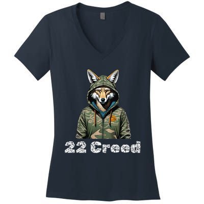 Coyote In Hood 22 Graphic Hunting Women's V-Neck T-Shirt