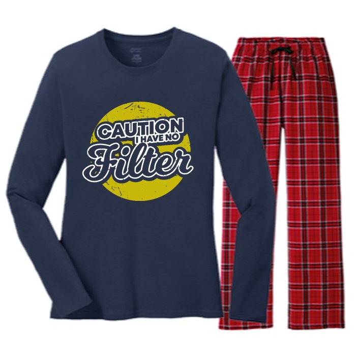 Caution I Have No Filter Women's Long Sleeve Flannel Pajama Set 