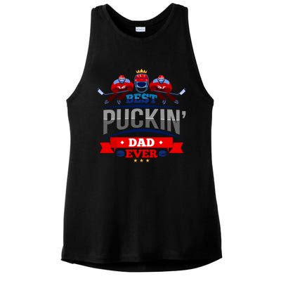 Cool Ice Hockey Sport Pun Best Puckin Dad Ever Fathers Day Meaningful Gift Ladies PosiCharge Tri-Blend Wicking Tank