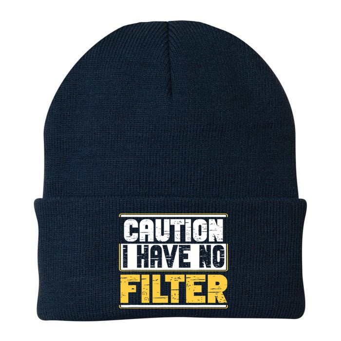 Caution I Have No Filter Funny Sarcastic Humor Awesome Cute Knit Cap Winter Beanie