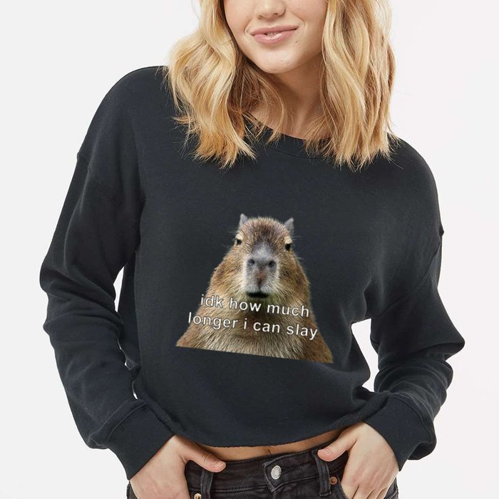 Capybara Idk How Much Longer I Can Slay Cropped Pullover Crew