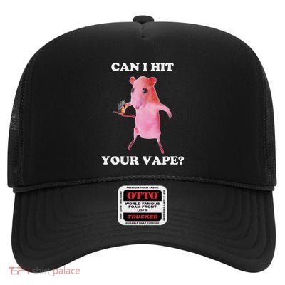 Can I Hit Your Vape Funny Rat High Crown Mesh Back Trucker Hat