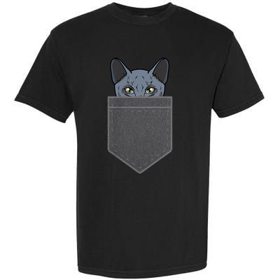 Cat In He Pocket Peeking Russian Blue Cat Mom Gifts Garment-Dyed Heavyweight T-Shirt