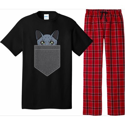 Cat In He Pocket Peeking Russian Blue Cat Mom Gifts Pajama Set