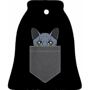 Cat In He Pocket Peeking Russian Blue Cat Mom Gifts Ceramic Bell Ornament