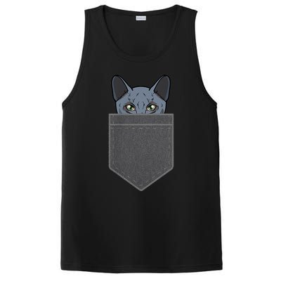 Cat In He Pocket Peeking Russian Blue Cat Mom Gifts PosiCharge Competitor Tank