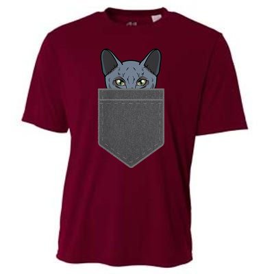 Cat In He Pocket Peeking Russian Blue Cat Mom Gifts Cooling Performance Crew T-Shirt