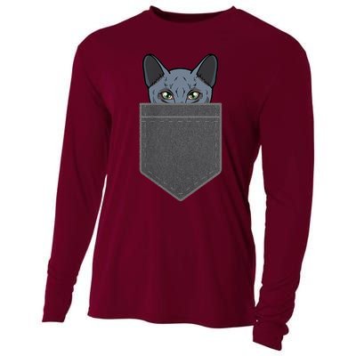 Cat In He Pocket Peeking Russian Blue Cat Mom Gifts Cooling Performance Long Sleeve Crew