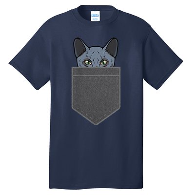 Cat In He Pocket Peeking Russian Blue Cat Mom Gifts Tall T-Shirt