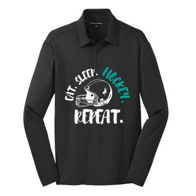 Cool Ice Hockey Cute Gift Eat Sleep Hockey Repeat Cool Gift Silk Touch Performance Long Sleeve Polo