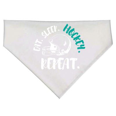 Cool Ice Hockey Cute Gift Eat Sleep Hockey Repeat Cool Gift USA-Made Doggie Bandana