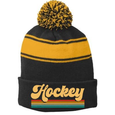 Cool Ice Hockey Art For    Ice Hockey Player Stripe Pom Pom Beanie