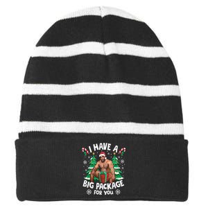 Christmas I Have A Big Package For You Naughty Big Black Guy Striped Beanie with Solid Band