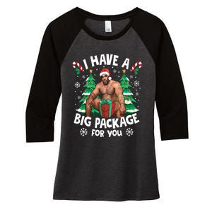 Christmas I Have A Big Package For You Naughty Big Black Guy Women's Tri-Blend 3/4-Sleeve Raglan Shirt