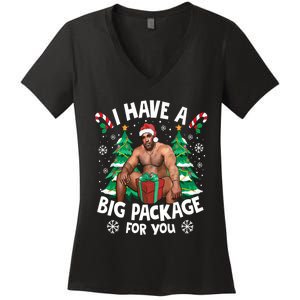 Christmas I Have A Big Package For You Naughty Big Black Guy Women's V-Neck T-Shirt