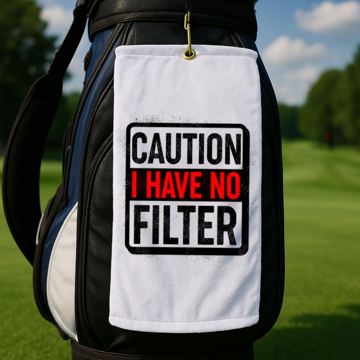 Caution I Have No Filter Warning Sign Golf Towel