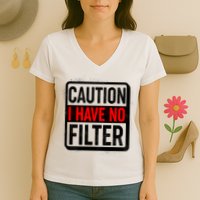 Caution I Have No Filter Warning Sign Women's V-Neck T-Shirt