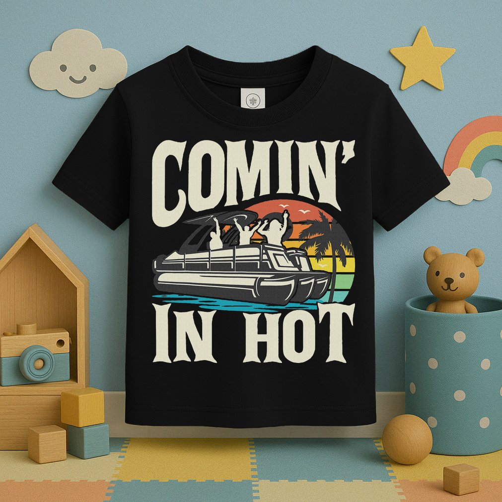 Comin In Hot Funny Pontoon Boat Pontooning Party Boat Toddler T-Shirt